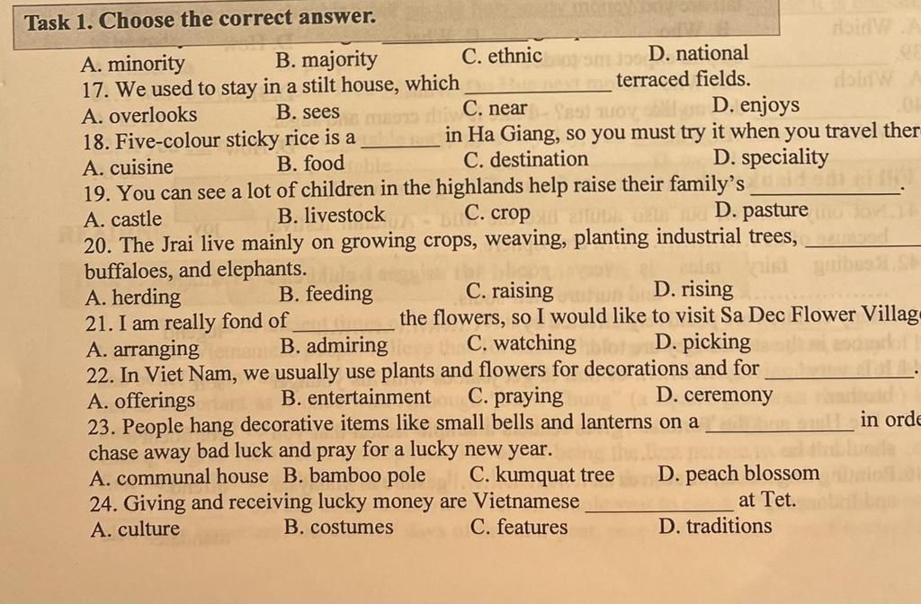 Task 1. Choose The Correct Answer. A. Minority B. Majority 17. We Used ...