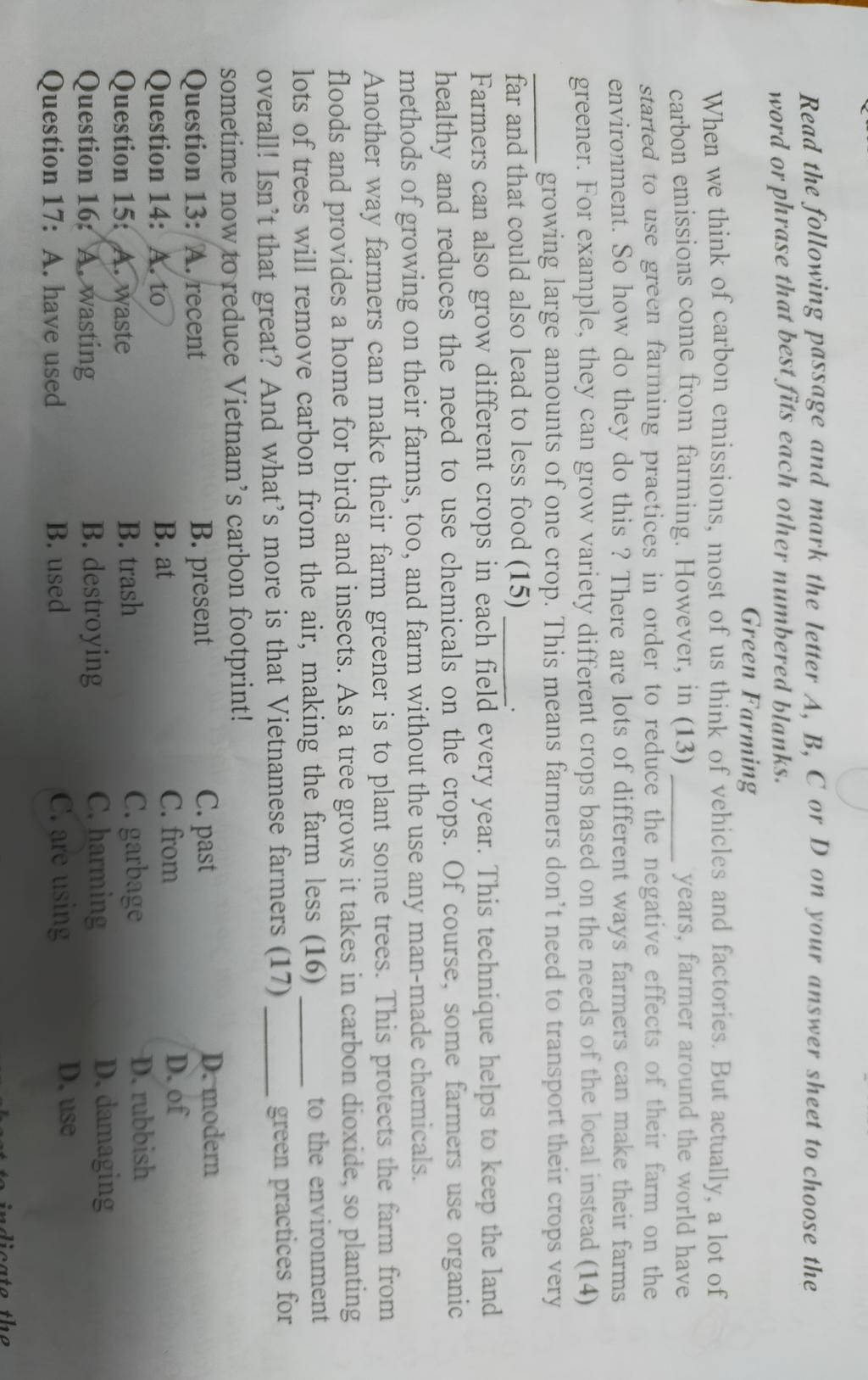 Read The Following Passage And Mark The Letter A, B, C Or D On Your ...