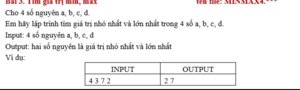 Gia Trị Min, M Cho 4 Số Nguyên A, B, C, D. Em Hãy Lập Trình Tìm Giá Trị ...