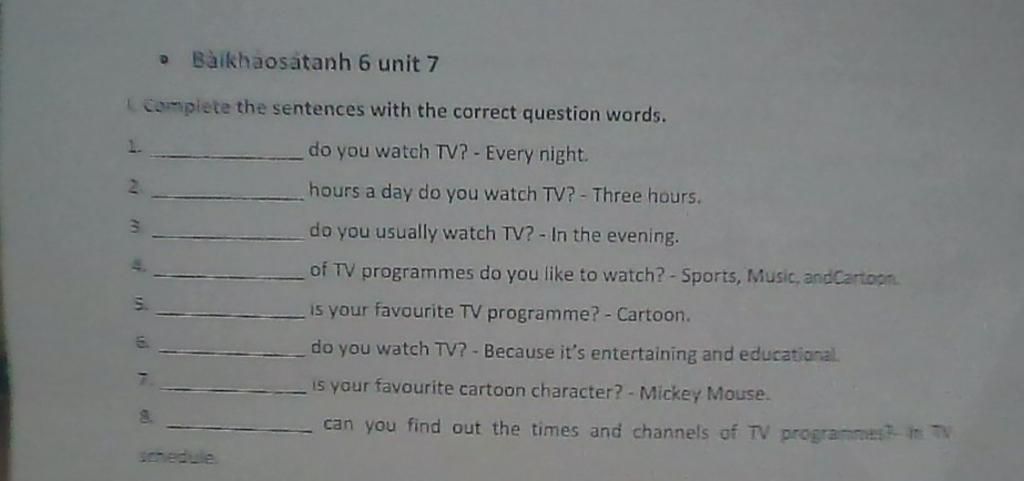 P fo • Baikhaosatanh 6 unit 7 Complete the sentences with the correct ...