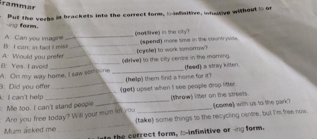 Grammar - Put the verbs in brackets into the correct form, fo ...