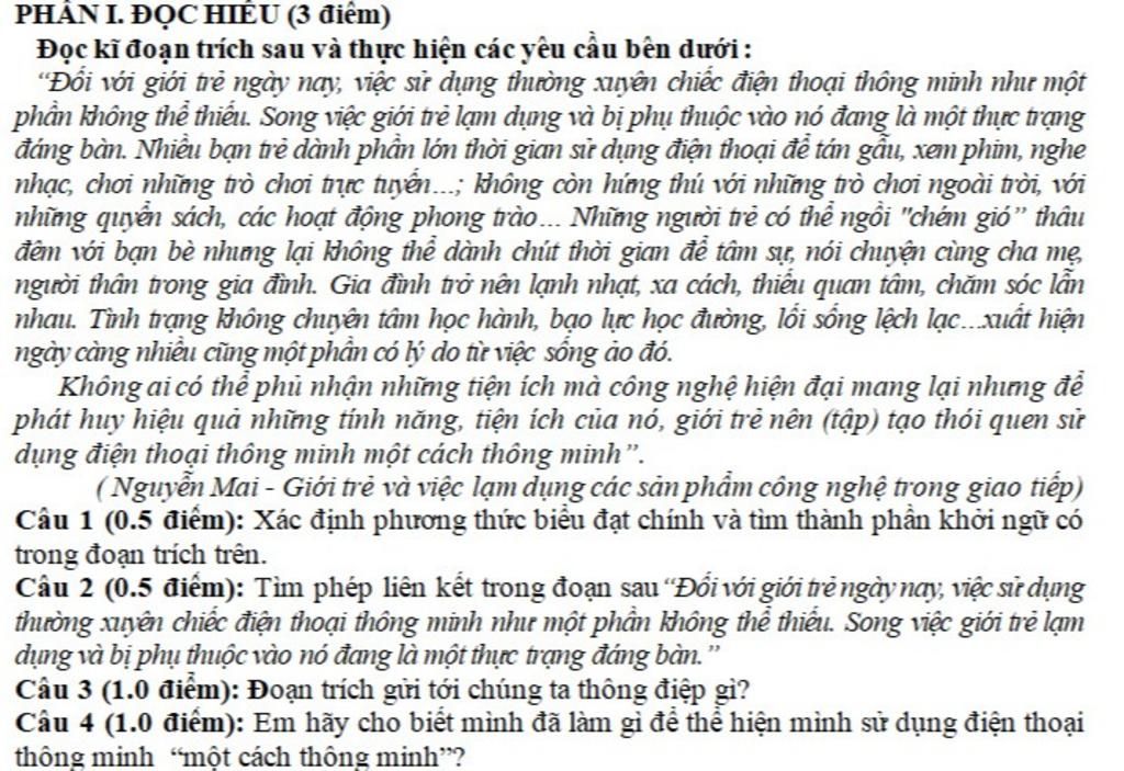 PHÂN I ĐỌC HIÊU 3 điểm Đọc kĩ đoạn trích sau và thực hiện các yêu cầu bên dưới Đối với giới