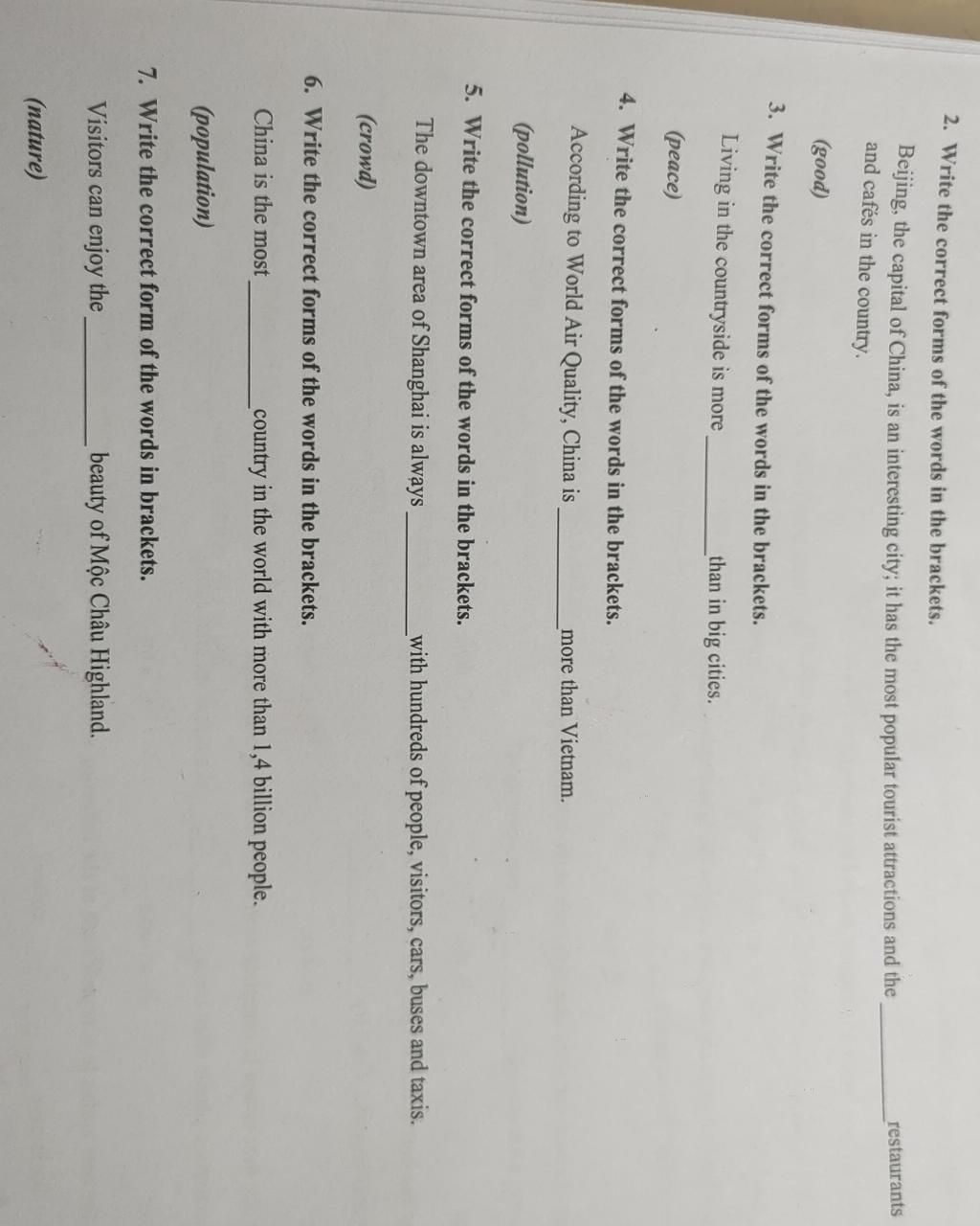 restaurants 2. Write the correct forms of the words in the brackets ...