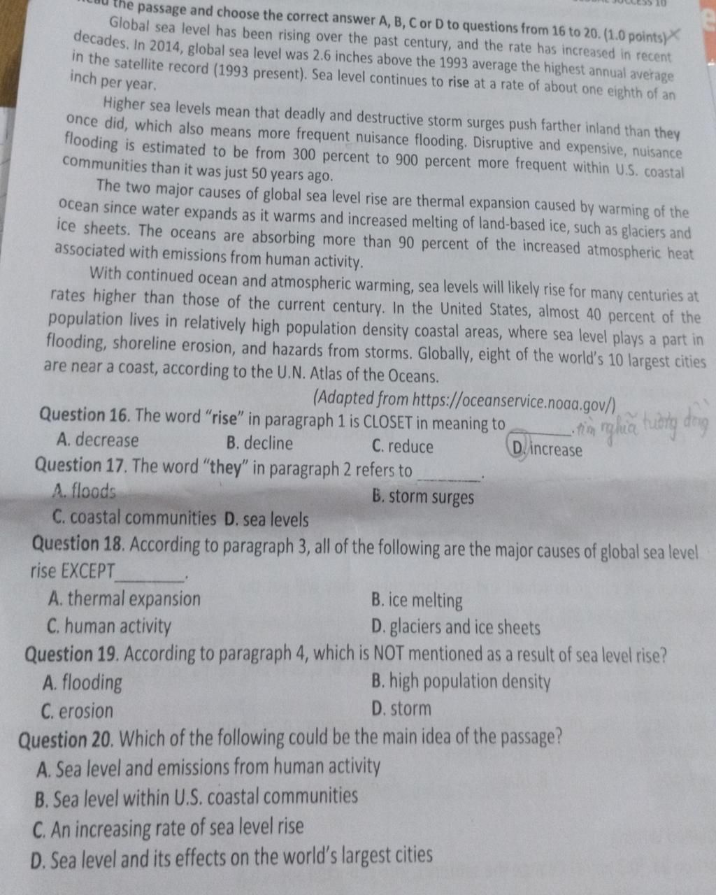 The Passage And Choose The Correct Answer A B C Or D To Questions The passage and choose the correct answer a b c or d to questions