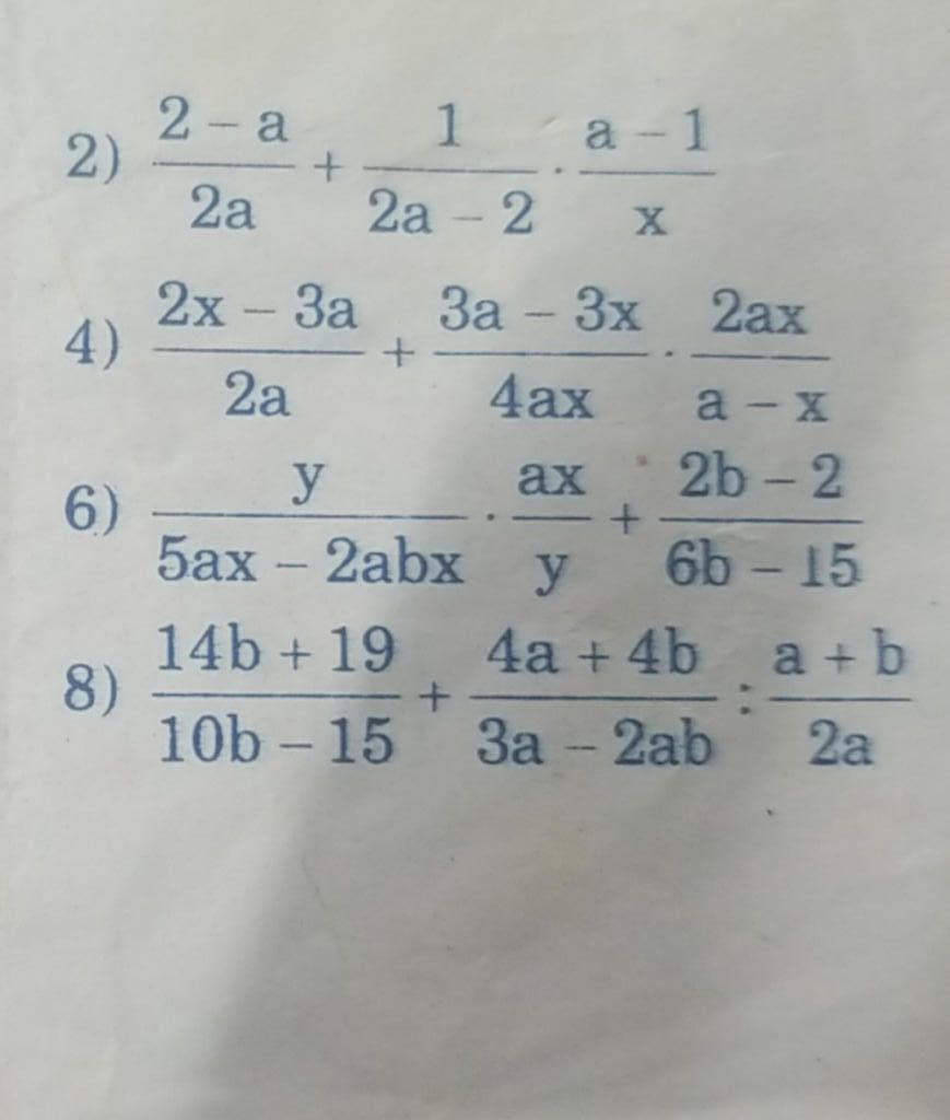 2-a 1 a-1 2) + 2x-3a 2a 2a-2 3a 3x 2ax - X 4) + 2a 4ax a-c y ax 2b-2 6 ...