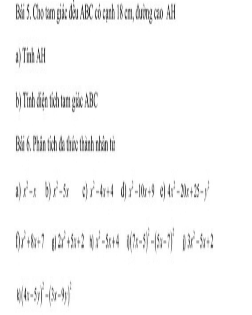 B i 5 Cho Tm Gi c u ABC C C nh 18 Cm ng Cao AH B T nh Di n b-i-5-cho-tm-gi-c-u-abc-c-c-nh-18-cm-ng-cao-ah-b-t-nh-di-n