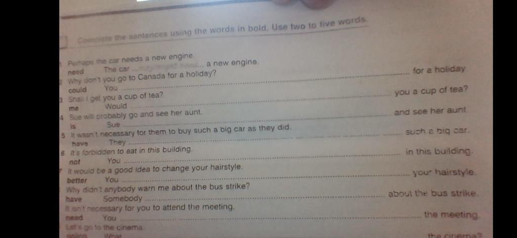 Complete the sentences using the words in bold. Use two to five words ...