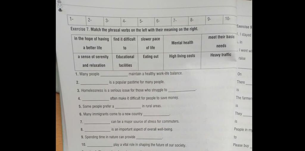 1 2 3 4 5 6 7 8 9 10 Exercise 7. Match the phrasal verbs on