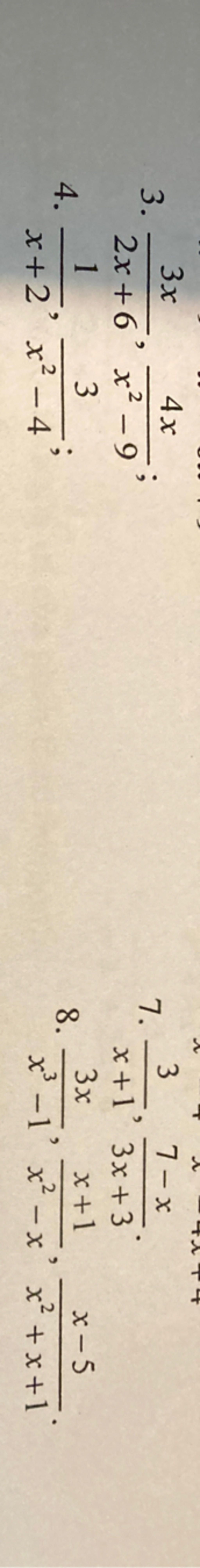 २ 3x 2 4x 2x+6' x²9 3. 1 4. 2 3 x+2' x² x²4 7. 3 7x x+1 3x+3 x+1 3x