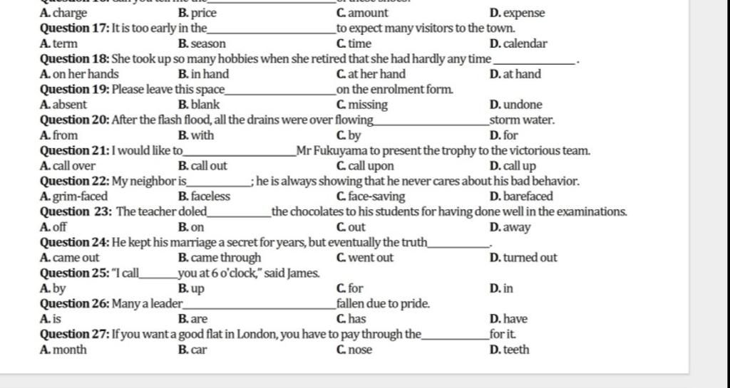 A. Charge A. Term B. Price Question 17: It Is Too Early In The B ...