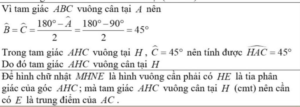 Cho tam giác ABC vuông cân tại A đường cao AH H BC Trên cạnh AC lấy điểm E E khác A và C