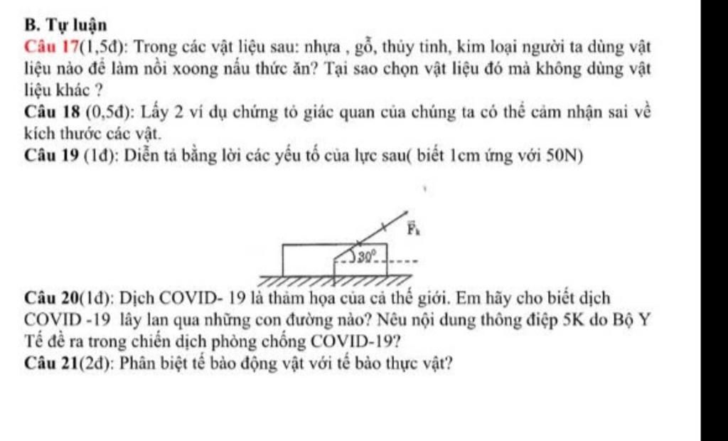 B Tự luận Câu 17 1 5đ Trong các vật liệu sau nhựa gỗ thủy tinh kim loại người ta dùng vật