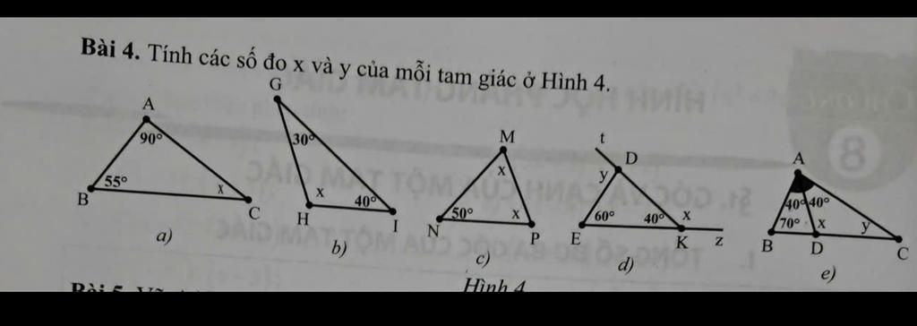 Bài `4` Làm Câu `d` ` ` Yc Tâm để Mình Check đáp án ạbài 4 Tính Các Số đo X Và Y Của Mỗi Tam