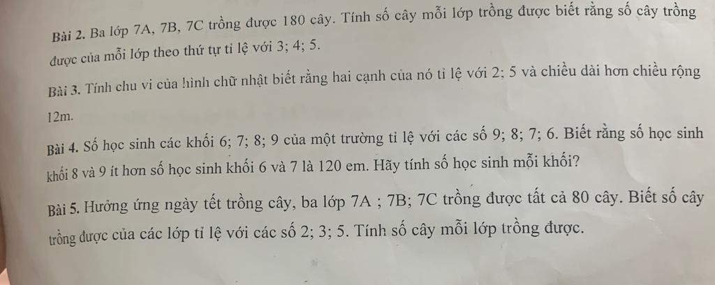Bà i 2. Ba lá»›p 7A, 7B, 7C trồng được 180 cây. TÃnh số cây má»—i lá»›p trồng ...