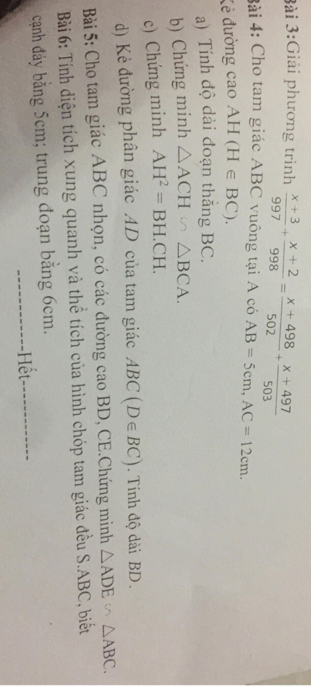 Bài 3:Giải phương trình X+3 X+2 x + 498 x + 497 997 + = 998 502 503 Bài ...