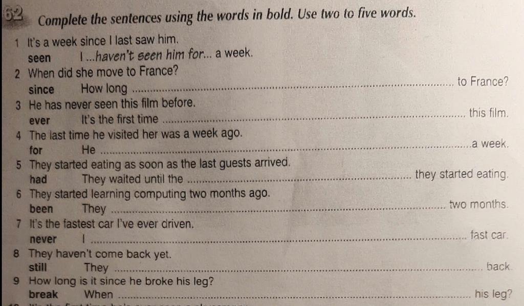 62 Complete the sentences using the words in bold. Use two to five ...