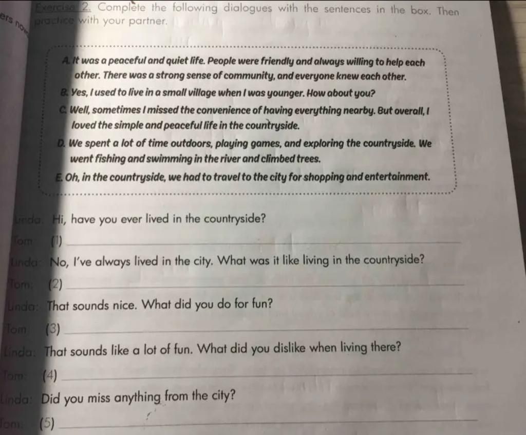 ers nove Exercise 2. Complete the following dialogues with the