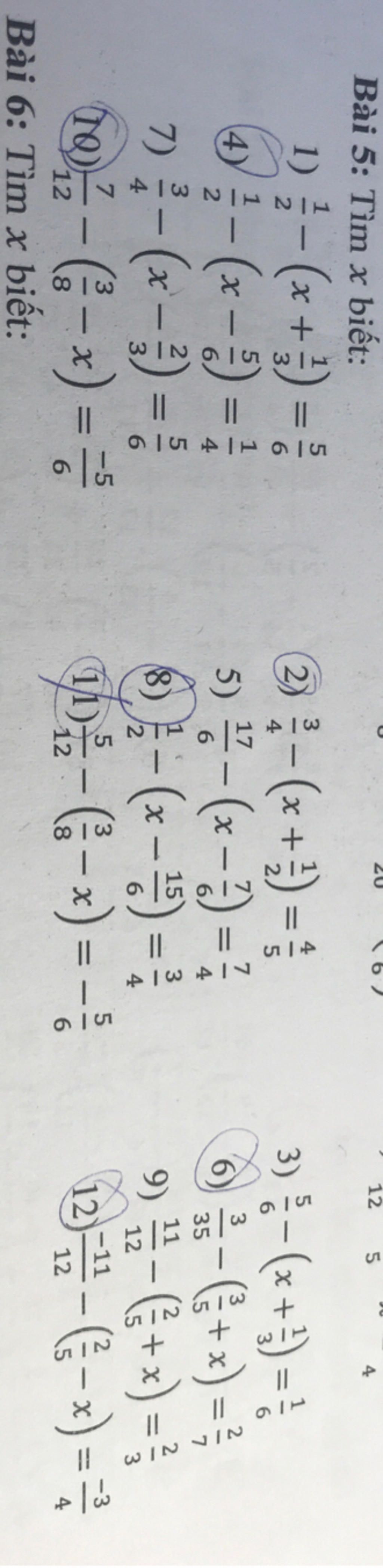 Bài 5: Tìm x biết: 4 == 1) ½½-(x+)=3 1/31− ( x − 2) = 1/1/1 212314 6 2 ...