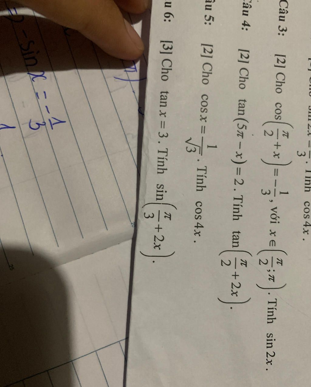cos 4x. 3 Câu 3: [2] Cho cos (+) 1 với xe Tính sin2x. 3 tan (12+2x). âu ...