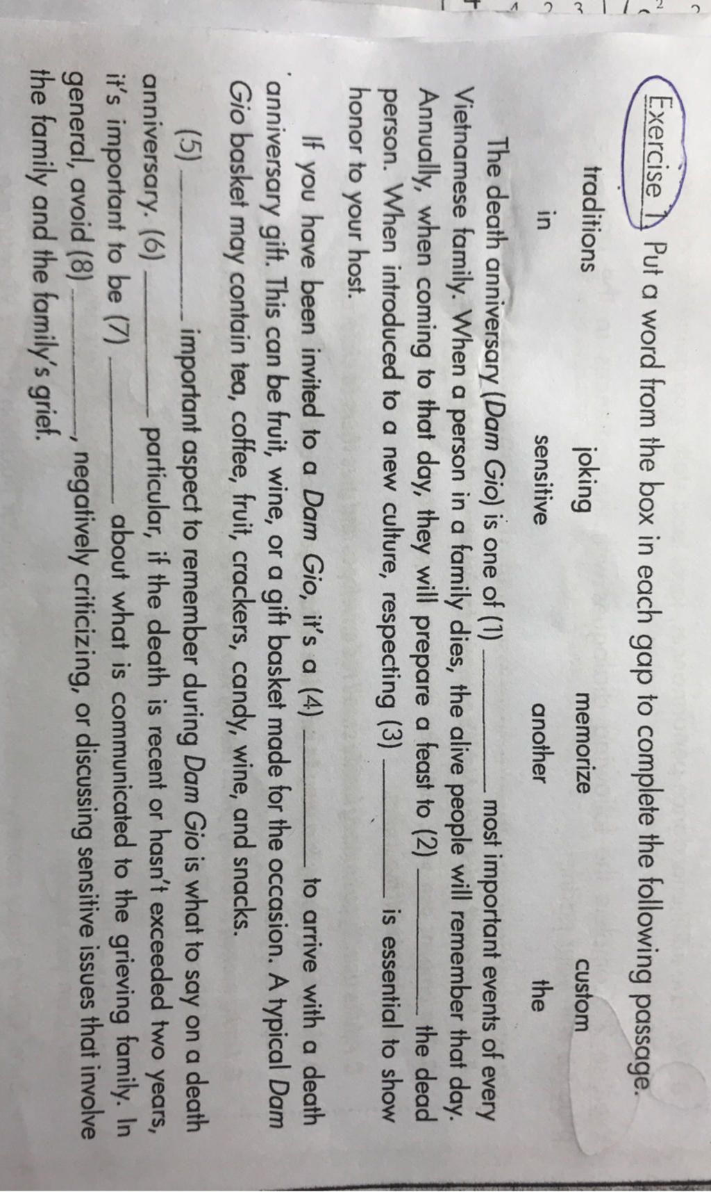 C Exercise Put a word from the box in each gap to complete the ...