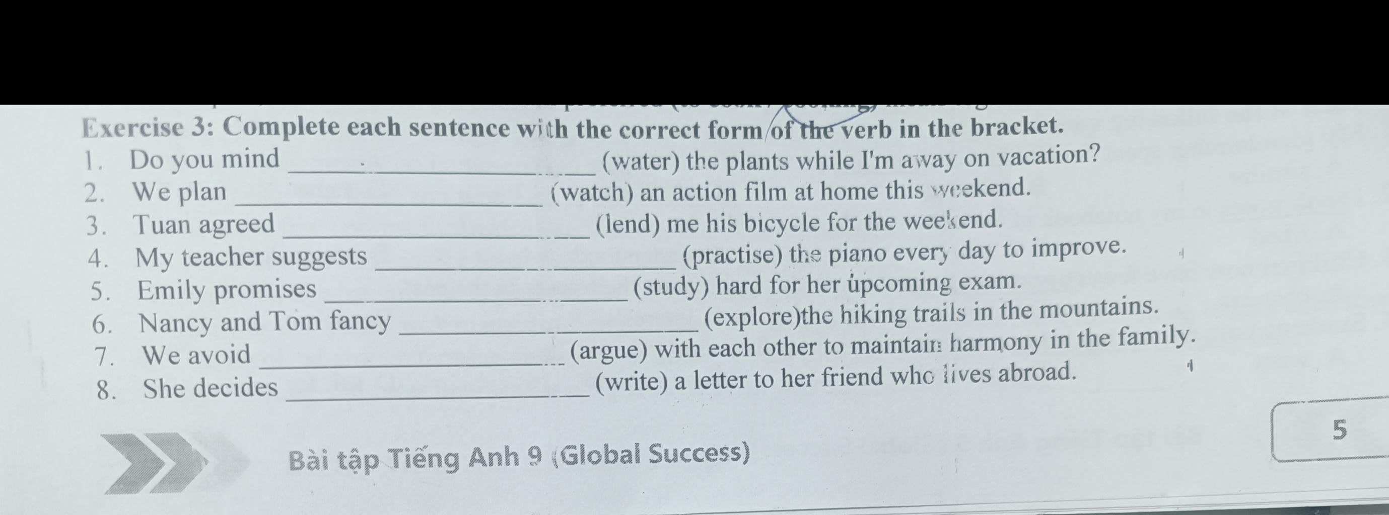Exercise 3: Complete each sentence with the correct form of the verb in ...