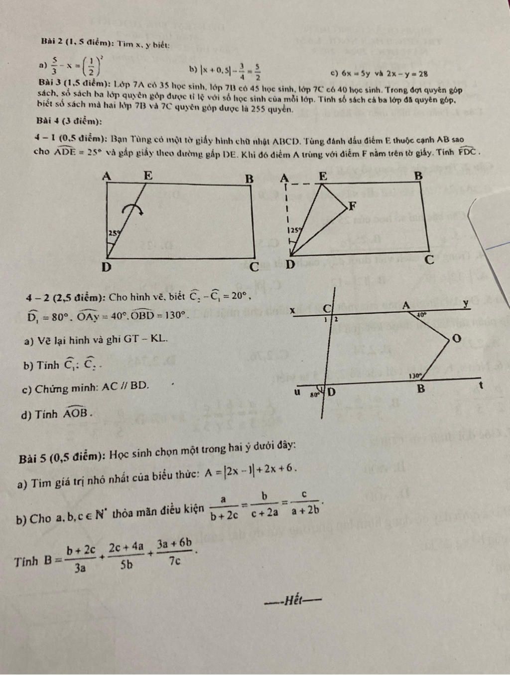 Bài 2 (1, 5 điểm): Tìm x, y biết: a) --() b) x + 0.5- c) 6x » 5y và 2x ...