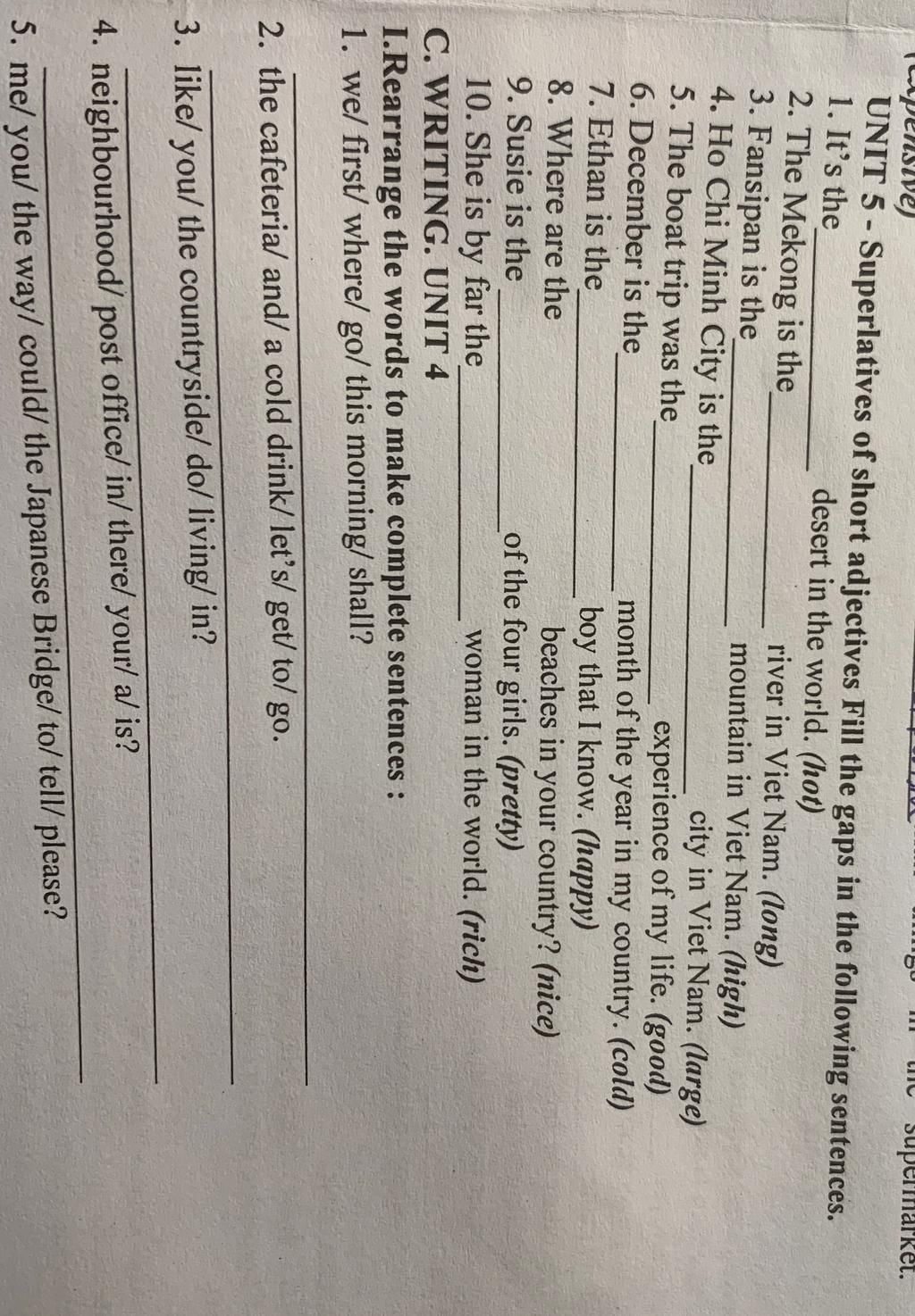 UNIT 5-Superlatives of short adjectives Fill the gaps in the following ...