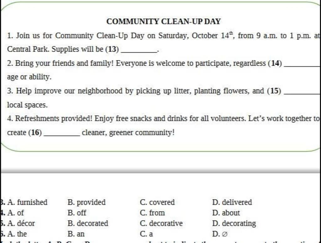 Community Clean Up Worksheet.pdf COMMUNITY CLEAN-UP DAY 1. Join us for Community Clean-Up Day on ...